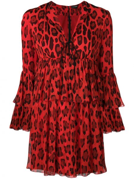 Vestido de cóctel con estampado leopardo Tom Ford rojo