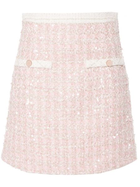 Tvídové mini sukně Sandro růžové