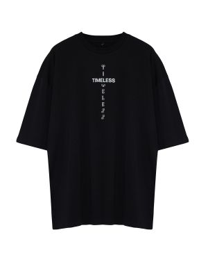 Oversize памучна тениска с принт Trendyol черно