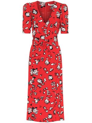 Midi obleka s cvetličnim vzorcem Veronica Beard rdeča