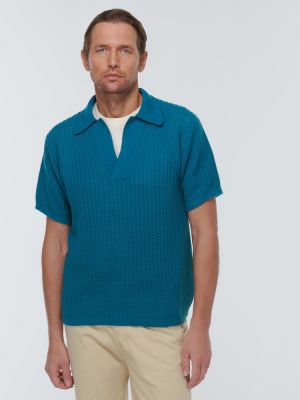 Medvilninis vilnonis polo marškinėliai Auralee mėlyna