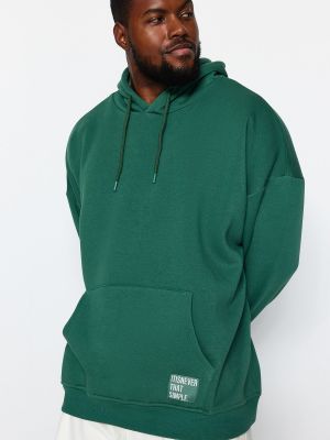 Oversized fleece φούτερ με κουκούλα σε φαρδιά γραμμή Trendyol πράσινο