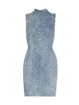 Джинсовое мини-платье без рукавов с эффектом кислотной стирки Adam Lippes синий