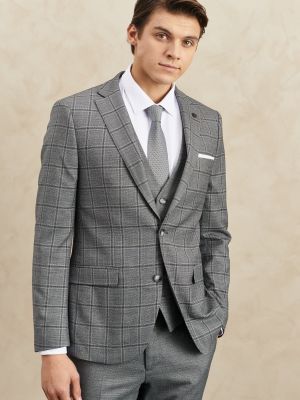 Kockovaná slim fit priliehavá obleková vesta Altinyildiz Classics sivá