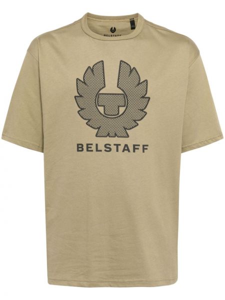 Bombažna majica s potiskom Belstaff zelena