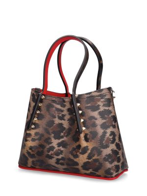 Кожени шопинг чанта с принт с леопардов принт Christian Louboutin кафяво