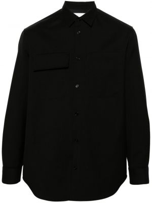 Μάλλινο πουκάμισο με τσέπες Jil Sander μαύρο