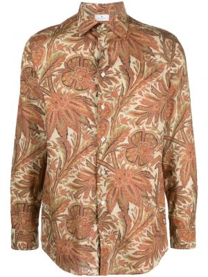 Памучна риза на цветя с принт Etro оранжево