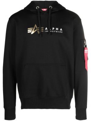Raštuotas džemperis su gobtuvu Alpha Industries juoda
