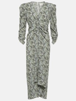 Jedwabna sukienka midi z nadrukiem Isabel Marant beżowa