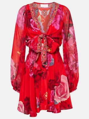 Virágos selyem ruha Camilla piros