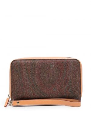 Peňaženka na zips s potlačou s paisley vzorom Etro hnedá