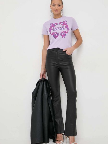 Koszulka bawełniana Versace Jeans Couture fioletowa