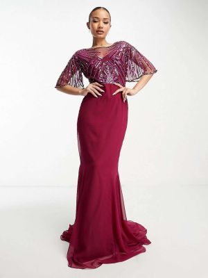 Пурпурное платье макси с короткими рукавами и украшением Virgos Lounge