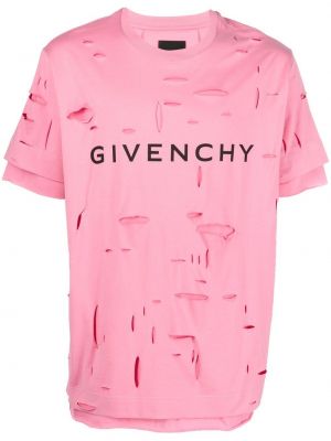 Saplēsti t-krekls ar apdruku Givenchy rozā