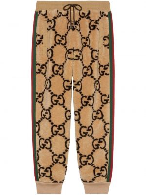 Csíkos gyapjú szőrös nadrág Gucci - bézs