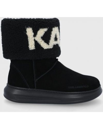 Čizme za snijeg od brušene kože Karl Lagerfeld crna