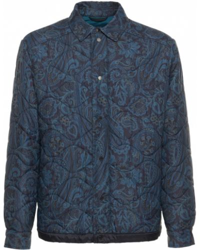 Pikowana nylonowa kurtka puchowa z wzorem paisley Etro niebieska