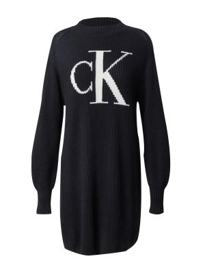 Laza szabású kötött kötött denim ruha Calvin Klein Jeans fekete
