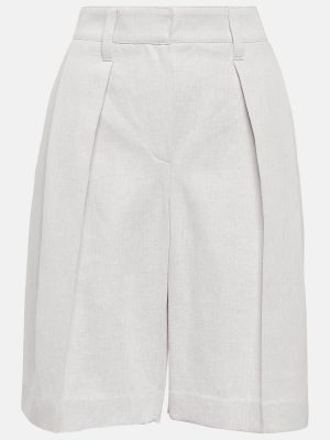 Plisirane bombažne lanene bermuda kratke hlače Brunello Cucinelli bela