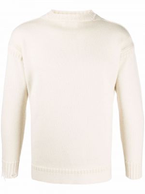 Вълнен пуловер с протрити краища Maison Margiela бяло