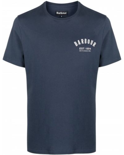 Raštuotas medvilninis marškinėliai Barbour mėlyna