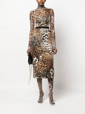 Leopardí midi šaty s potiskem Roberto Cavalli hnědé