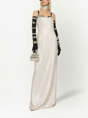 Robe de soirée à imprimé en cristal Dolce & Gabbana blanc
