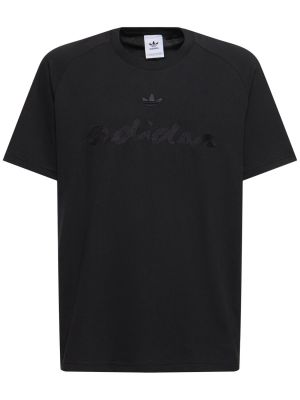 Kokvilnas t-krekls ar izšuvumiem ar īsām piedurknēm Adidas Originals melns