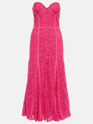 Krajkové dlouhé šaty Costarellos růžové