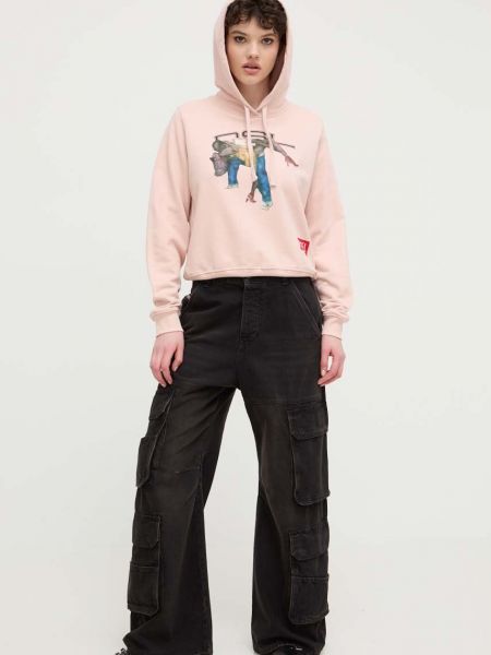 Pamučna hoodie s kapuljačom Diesel ružičasta