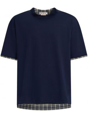 Карирана памучна тениска Marni синьо