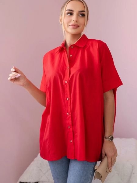 Памучна риза с къс ръкав Kesi червено