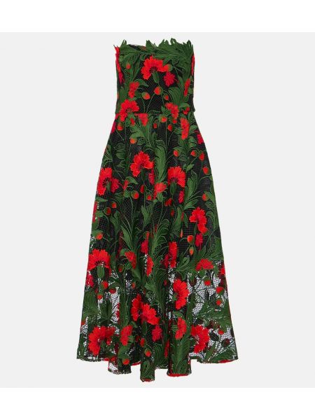 Vestido midi de flores de encaje de fiesta Oscar De La Renta