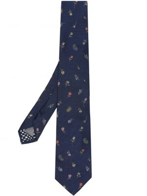 Jedwabny krawat w kwiatki Paul Smith niebieski