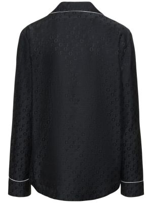 Жакардова копринена риза Off-white черно