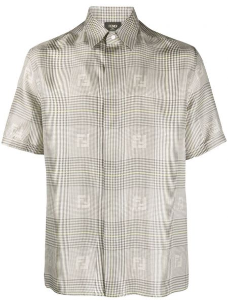 Карирана копринена риза Fendi сиво