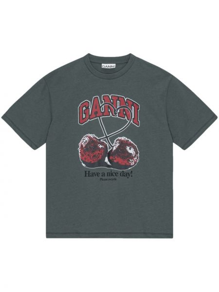T-shirt di cotone con stampa Ganni grigio