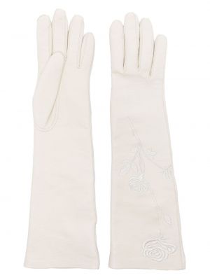 Mănuși din piele cu model floral Magda Butrym alb