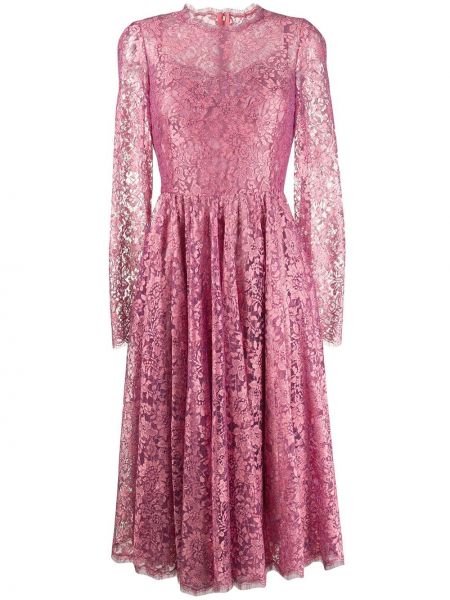 Vestido de cóctel de flores plisado de encaje Dolce & Gabbana rosa