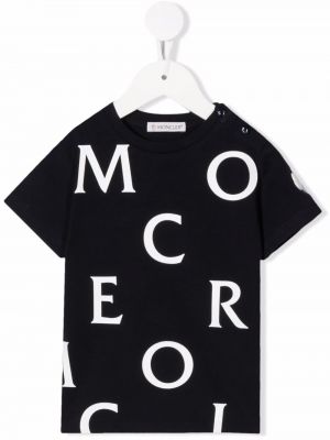 Bavlněné tričko s potiskem s krátkými rukávy s kulatým výstřihem Moncler Enfant - černá
