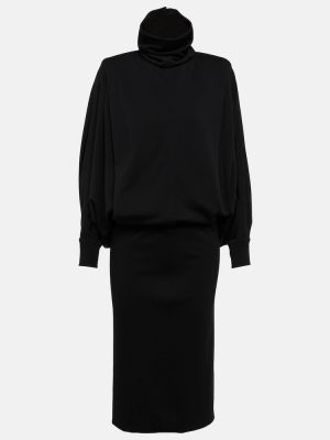 Vunena midi haljina od jersey od tila Saint Laurent crna