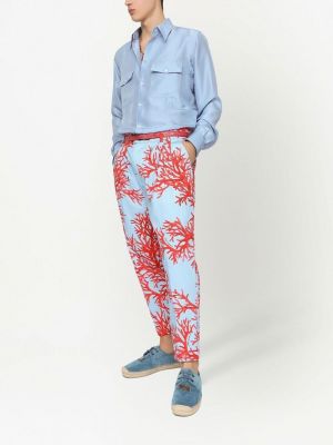 Пухена копринена риза с копчета Fashion Concierge Vip синьо