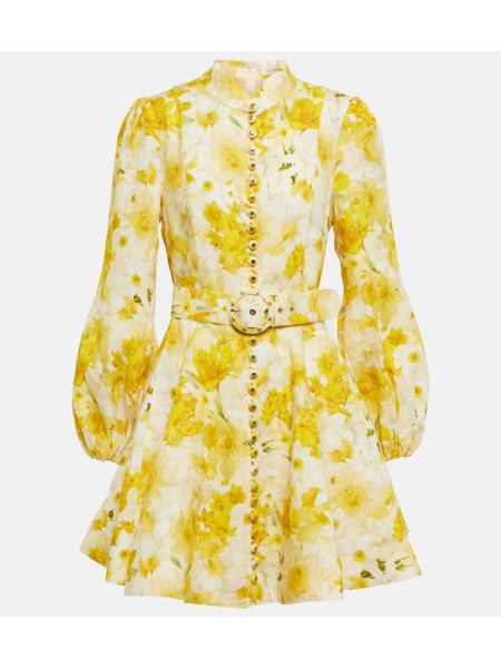 Mini vestido de lino de flores Zimmermann amarillo