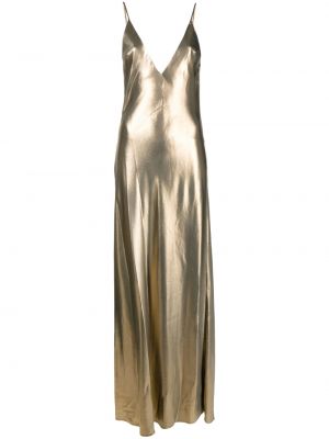 Hedvábné koktejlové šaty s výstřihem do v Galvan - zlato