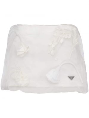 Копринена мини пола на цветя Prada бяло