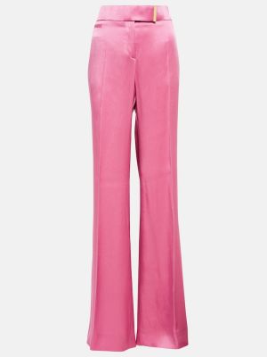 Laza szabású szatén magas derekú egyenes szárú nadrág Tom Ford rózsaszín