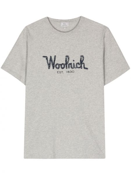 Kokvilnas t-krekls ar izšuvumiem Woolrich pelēks