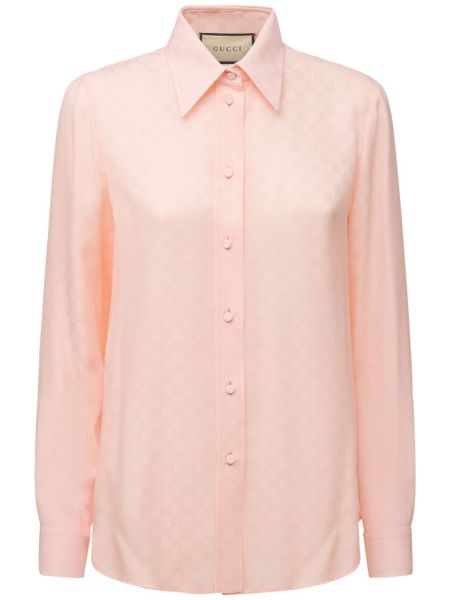 Camisa de seda de tejido jacquard de crepé Gucci rosa