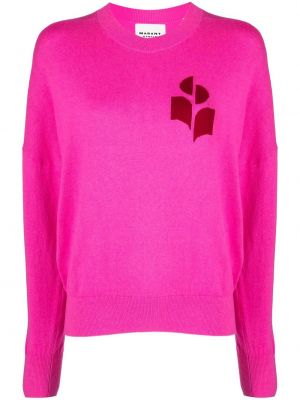Vlněné svetr s kulatým výstřihem s potiskem Isabel Marant Etoile - růžová